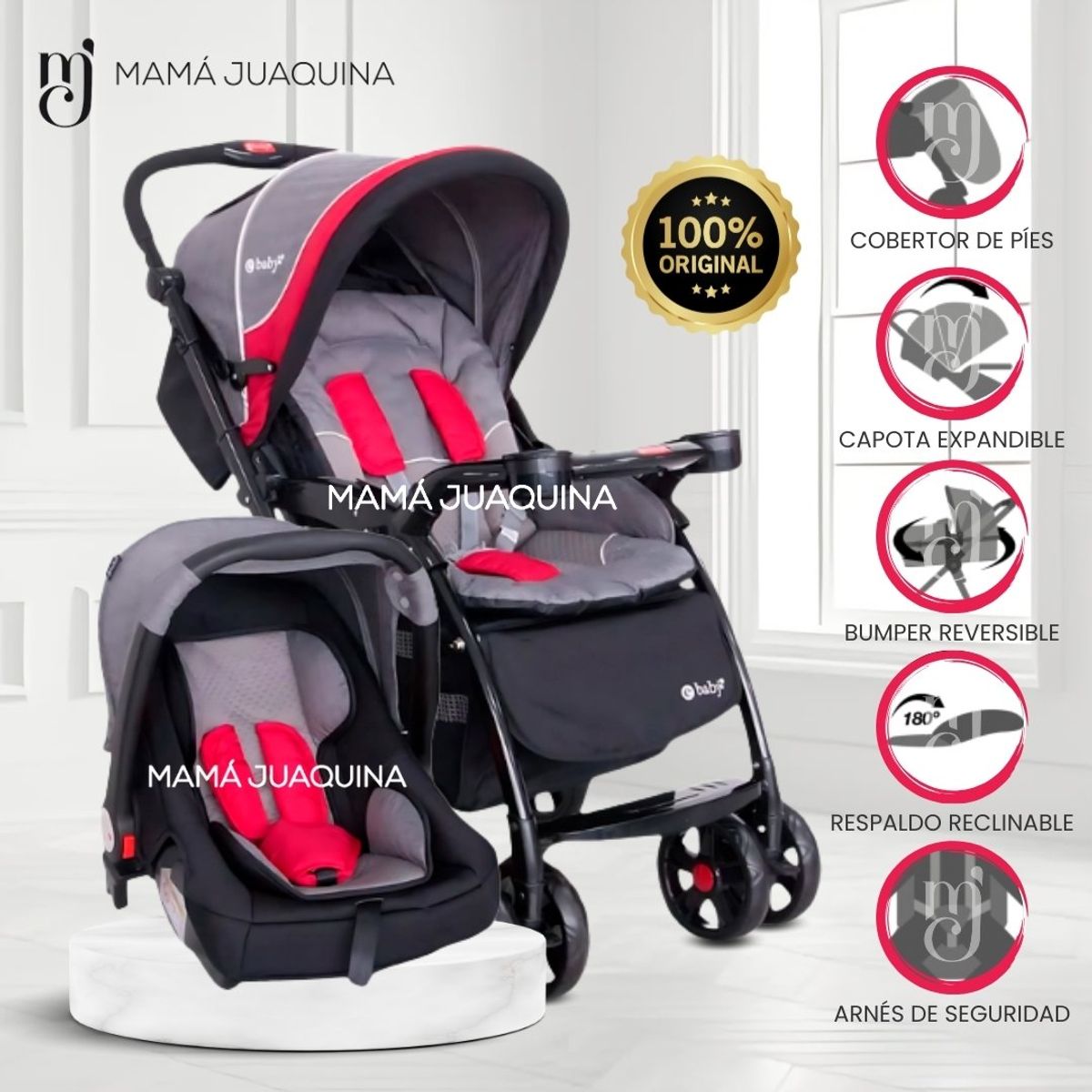EBABY - Coche Cuna Travel System Ebaby «BRAVIAR NEW» Red