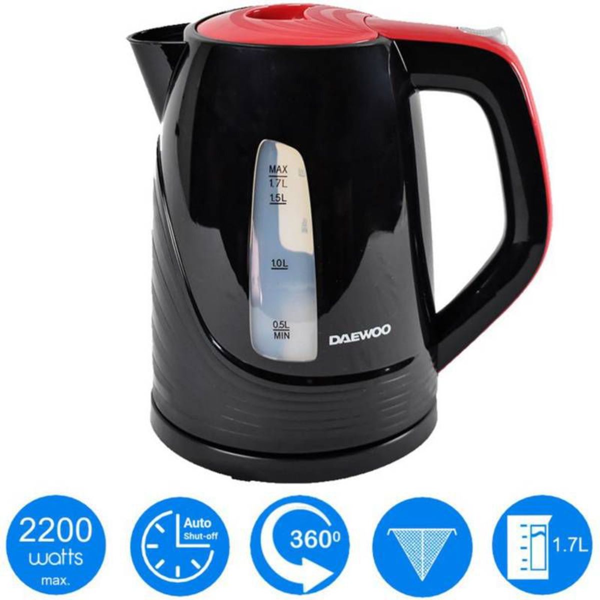 DAEWOO - Hervidor inalámbrico inoxidable negro daewoo dek-1308 17l