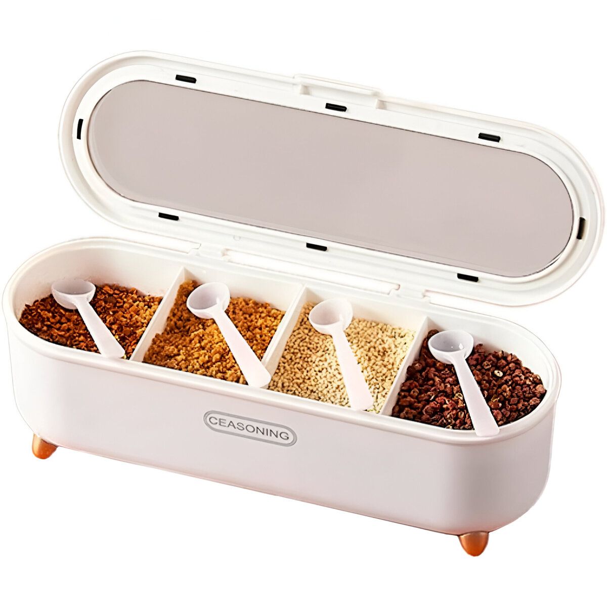 ELMEJORPRECIO - Organizador De Cocina Condimentero De 4 Divisiones Con Tapa Blanco