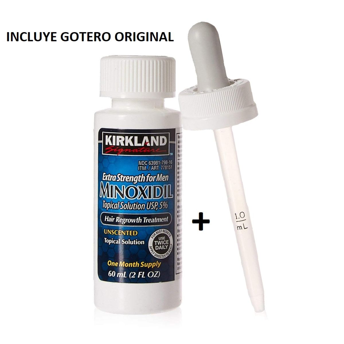 KIRKLAND SIGNATURE - Minoxidil Kirkland con Gotero Original para Barba Cabello Cejas