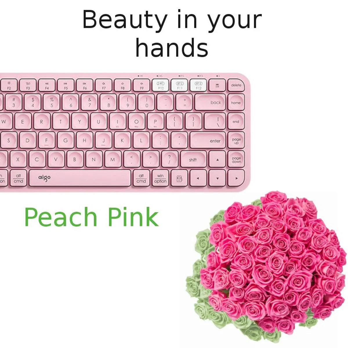 AIGO - Teclado Inalambrico Bluetooth 3 en 1 Wireless Rose Peach