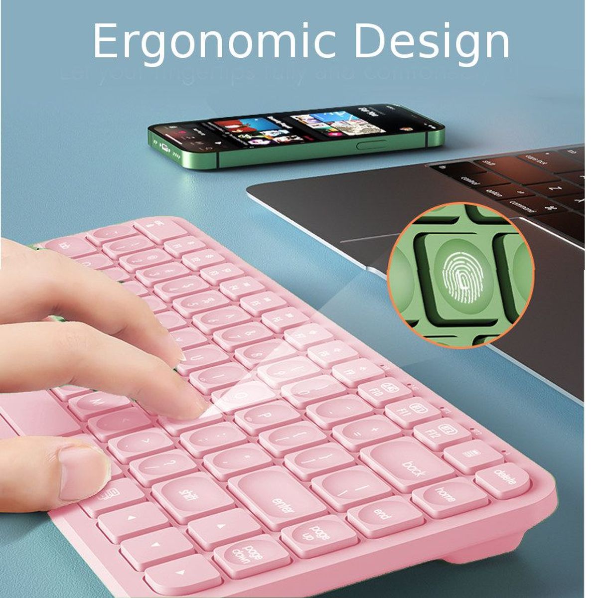 AIGO - Teclado Inalambrico Bluetooth 3 en 1 Wireless Rose Peach