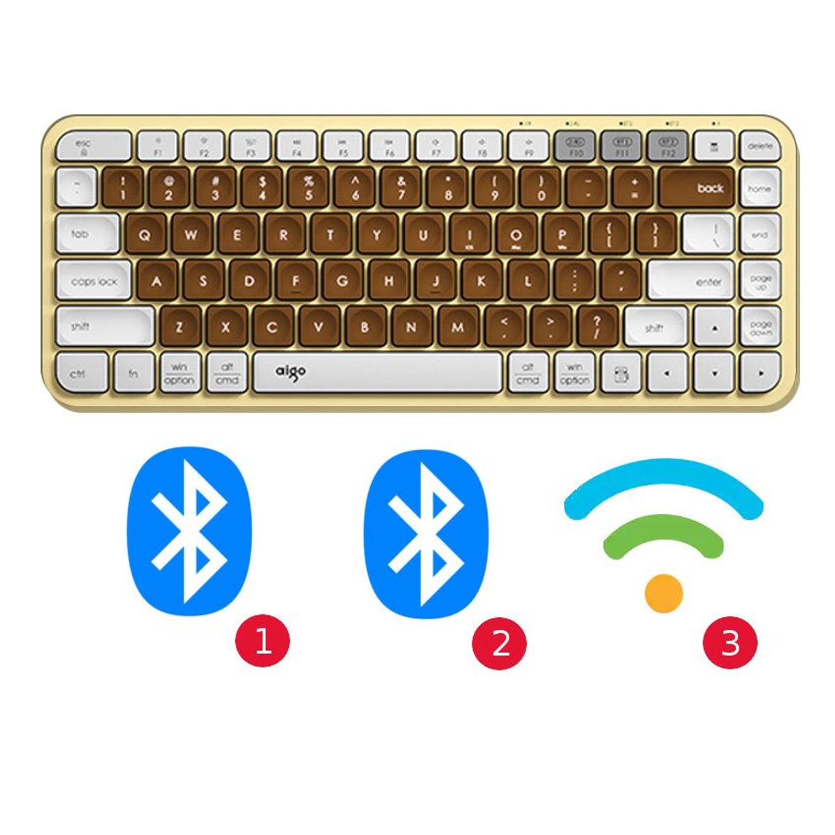 AIGO - Teclado Inalambrico Bluetooth 3 en 1 Wireless Mocha