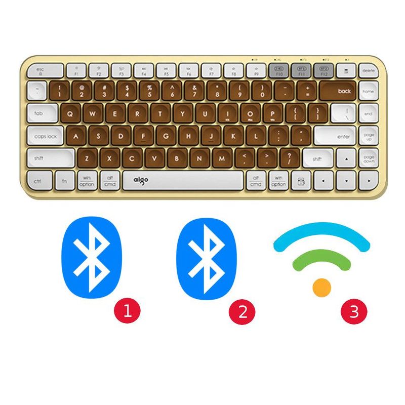 AIGO - Teclado Inalambrico Bluetooth 3 en 1 Wireless Mocha