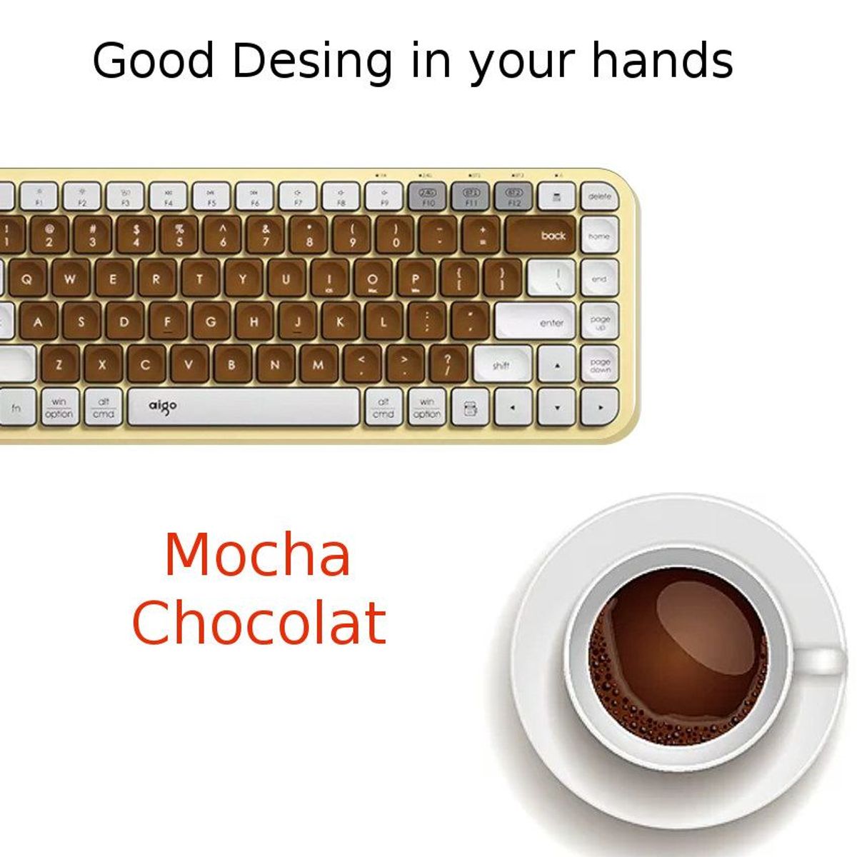 AIGO - Teclado Inalambrico Bluetooth 3 en 1 Wireless Mocha