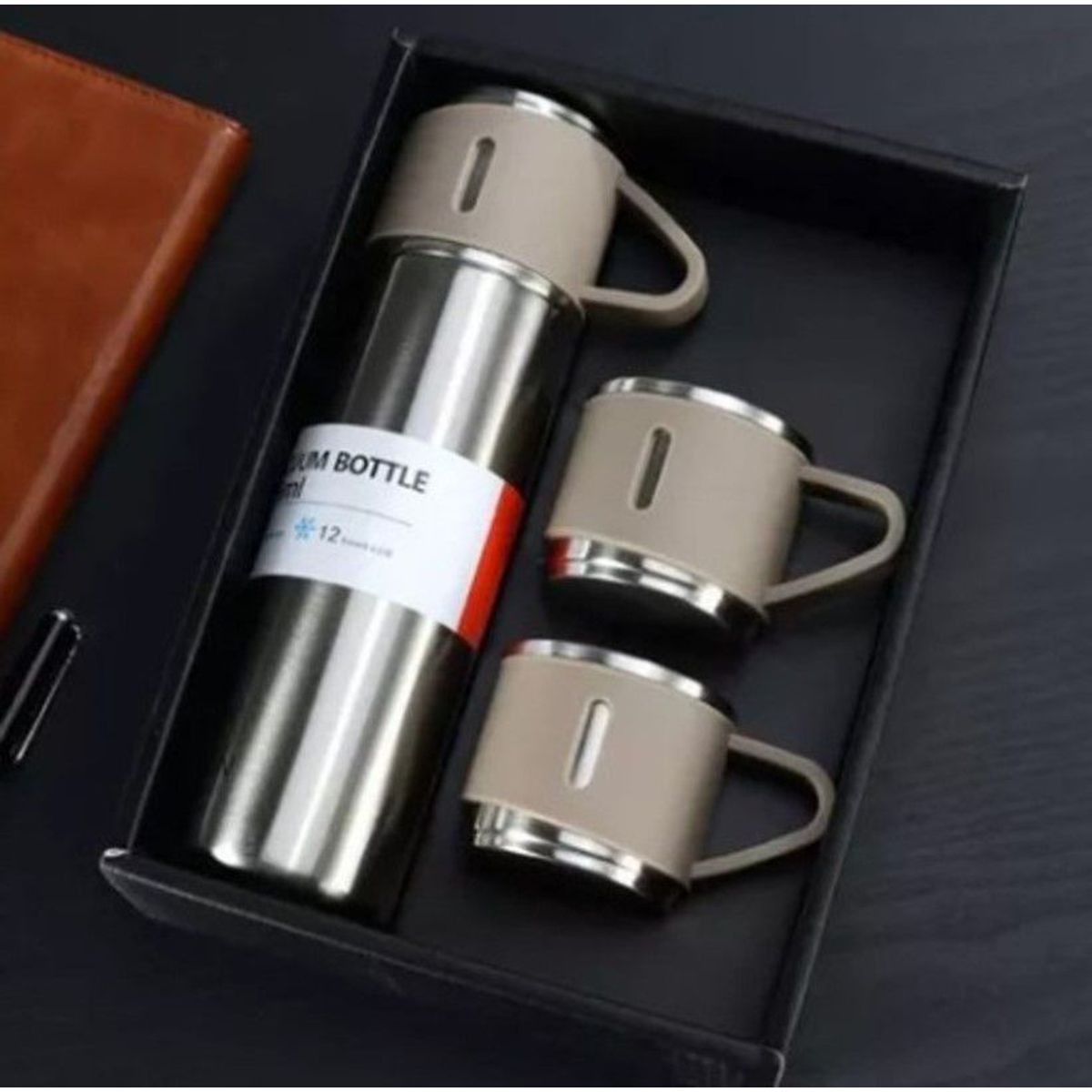 GENERICO - Termo 3 tazas de Acero Inoxidable Caqui de Calidad