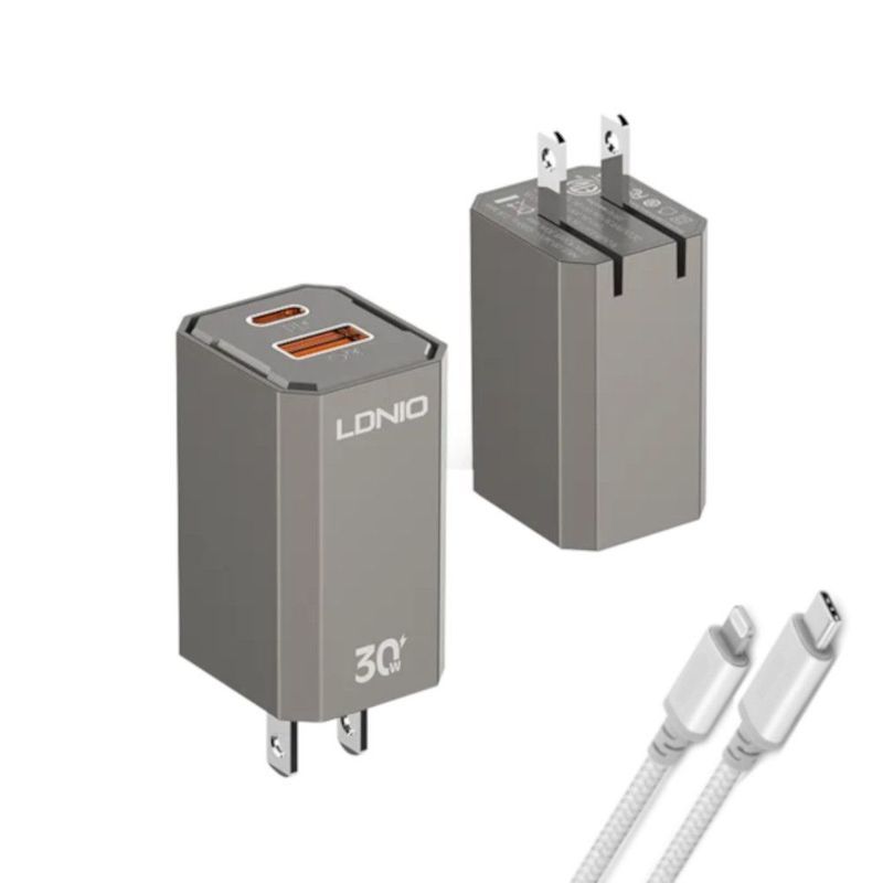LDNIO - Cargador de Carga Rápida 30W A2527C Incluye Cable USB-C a Lightning