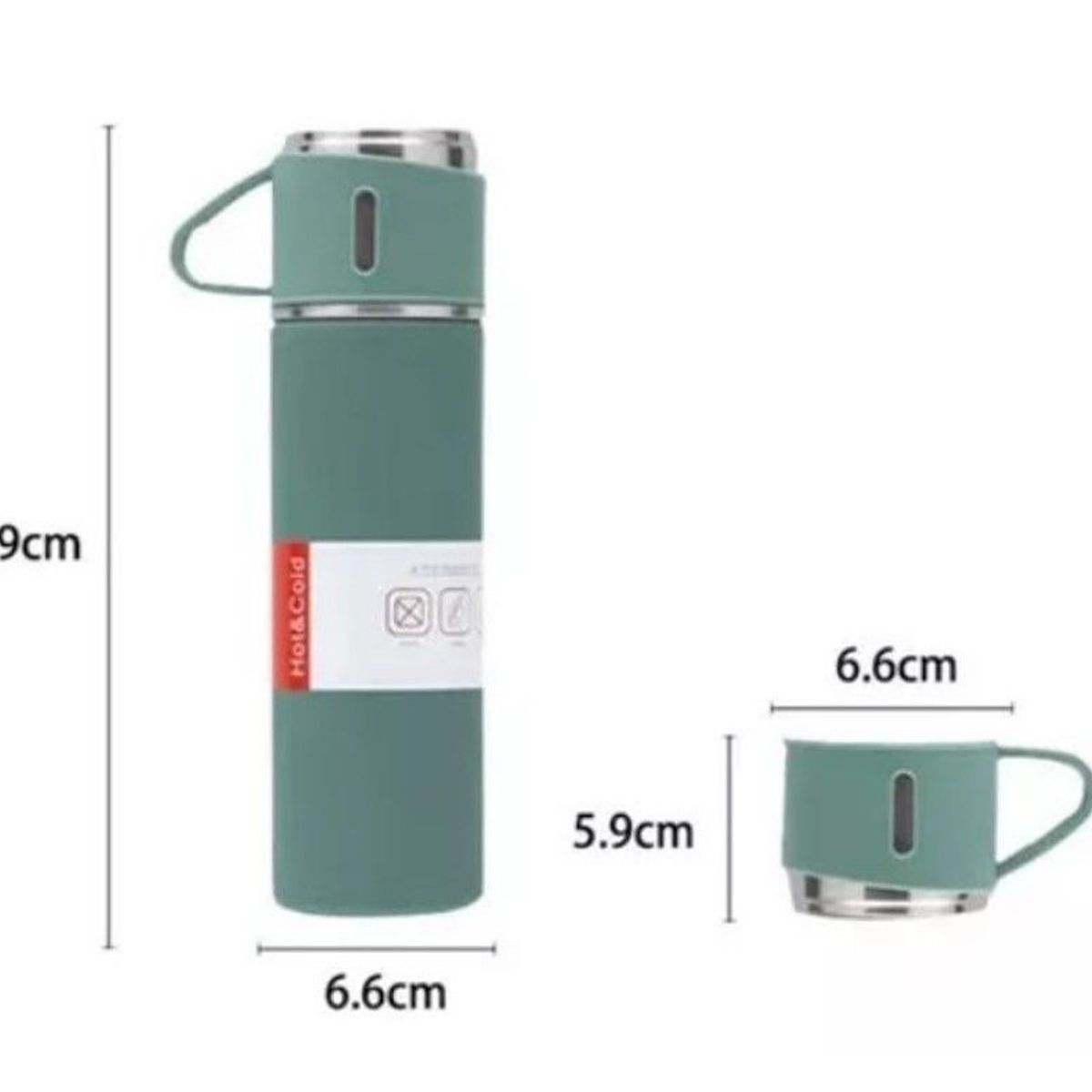 GENERICO - TERMO 500 ml +3 TAZAS VERDE AGUA de CALIDAD