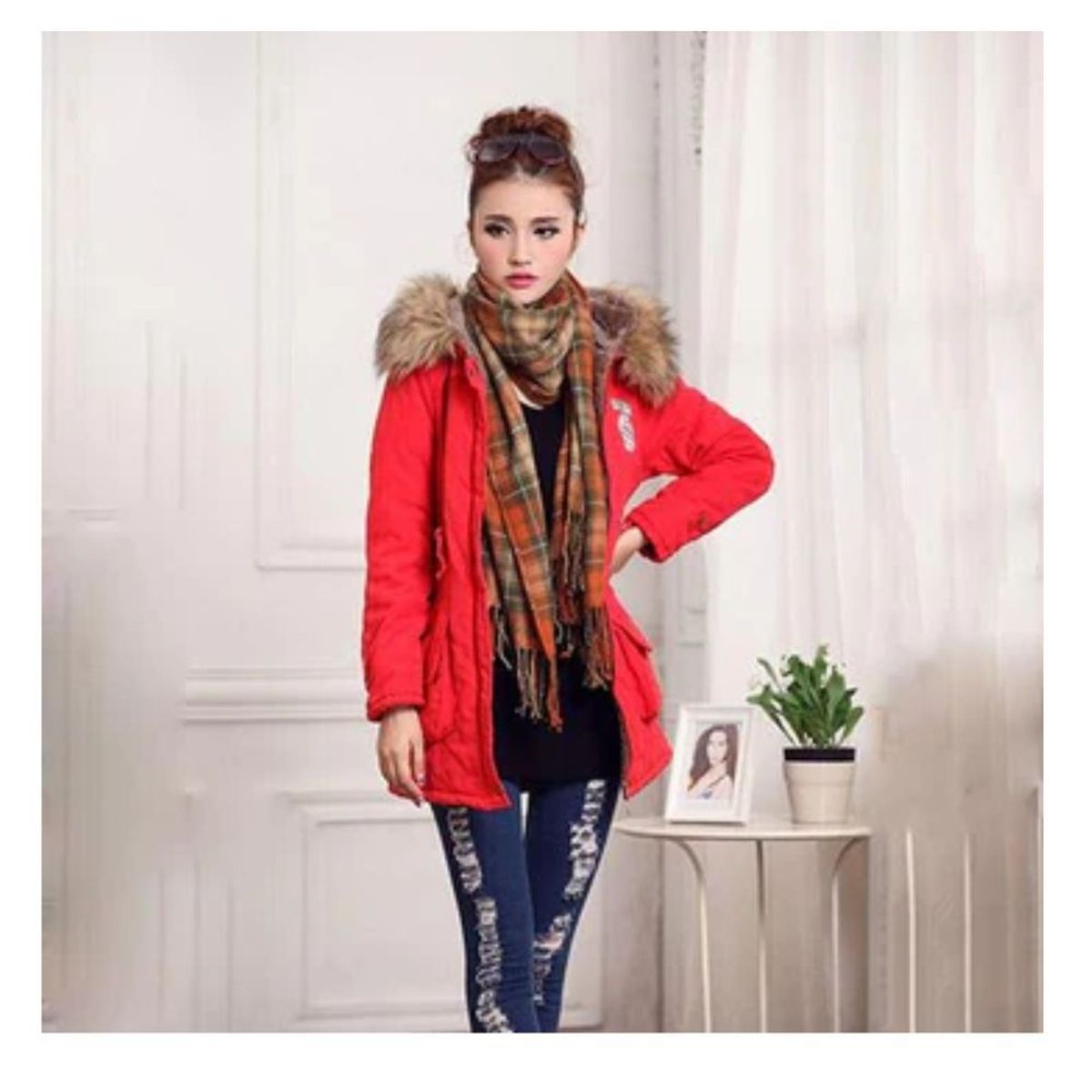 GENERICO - Casaca Abrigo Parka Mujer Con Capucha Moda Coreana