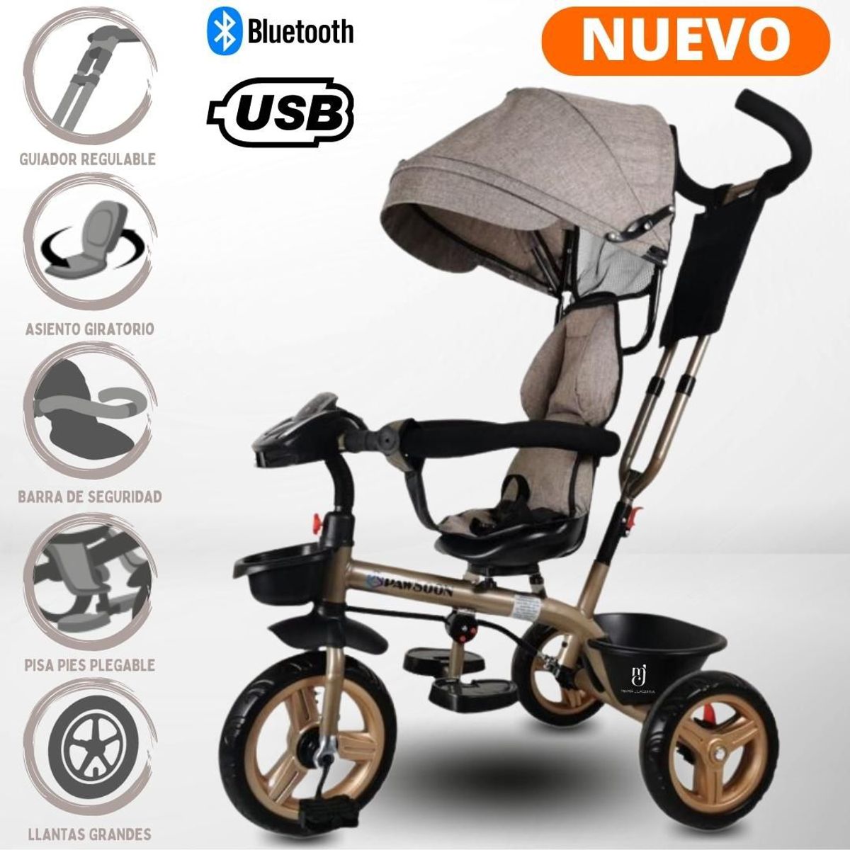 PAWBO - Triciclo Guiador 3 en 1 «PAWSOON» Usb Beige