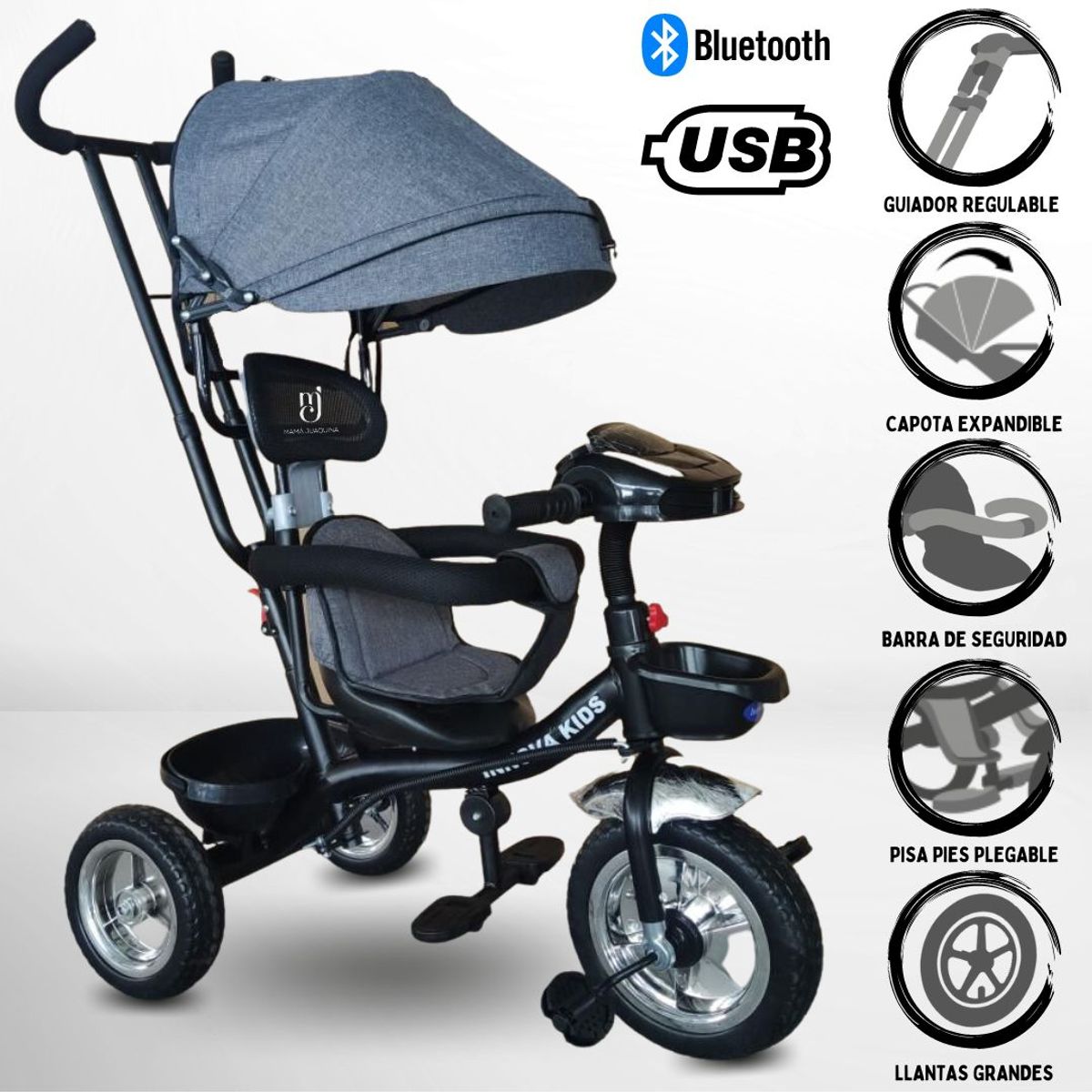 INNOVA - Triciclo Guiador Musical 3 en1 «ZEUS DELUXE» Gray