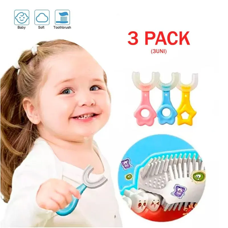 GENERICO - Pack 3 Cepillos 360° U de Silicona para Niños Niñas Bebés