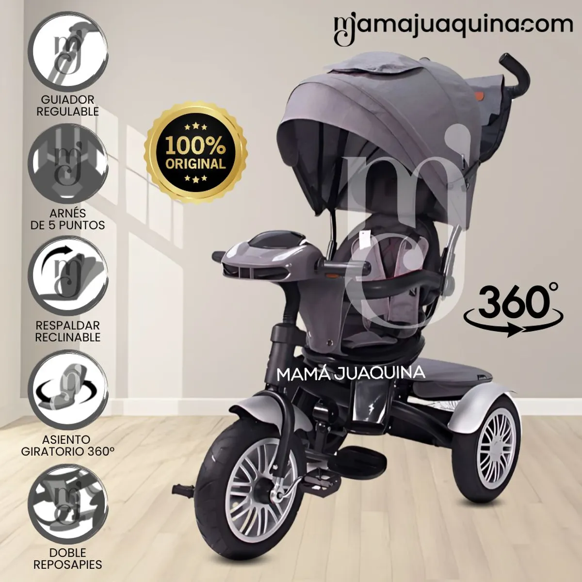 EBABY - Triciclo Guiador 3 En 1 Ebaby «ZOE» Gray