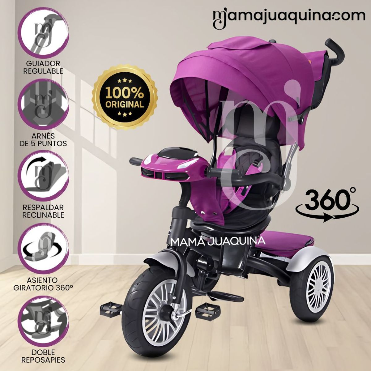 EBABY - Triciclo Guiador 3 En 1 Ebaby «ZOE» Pink