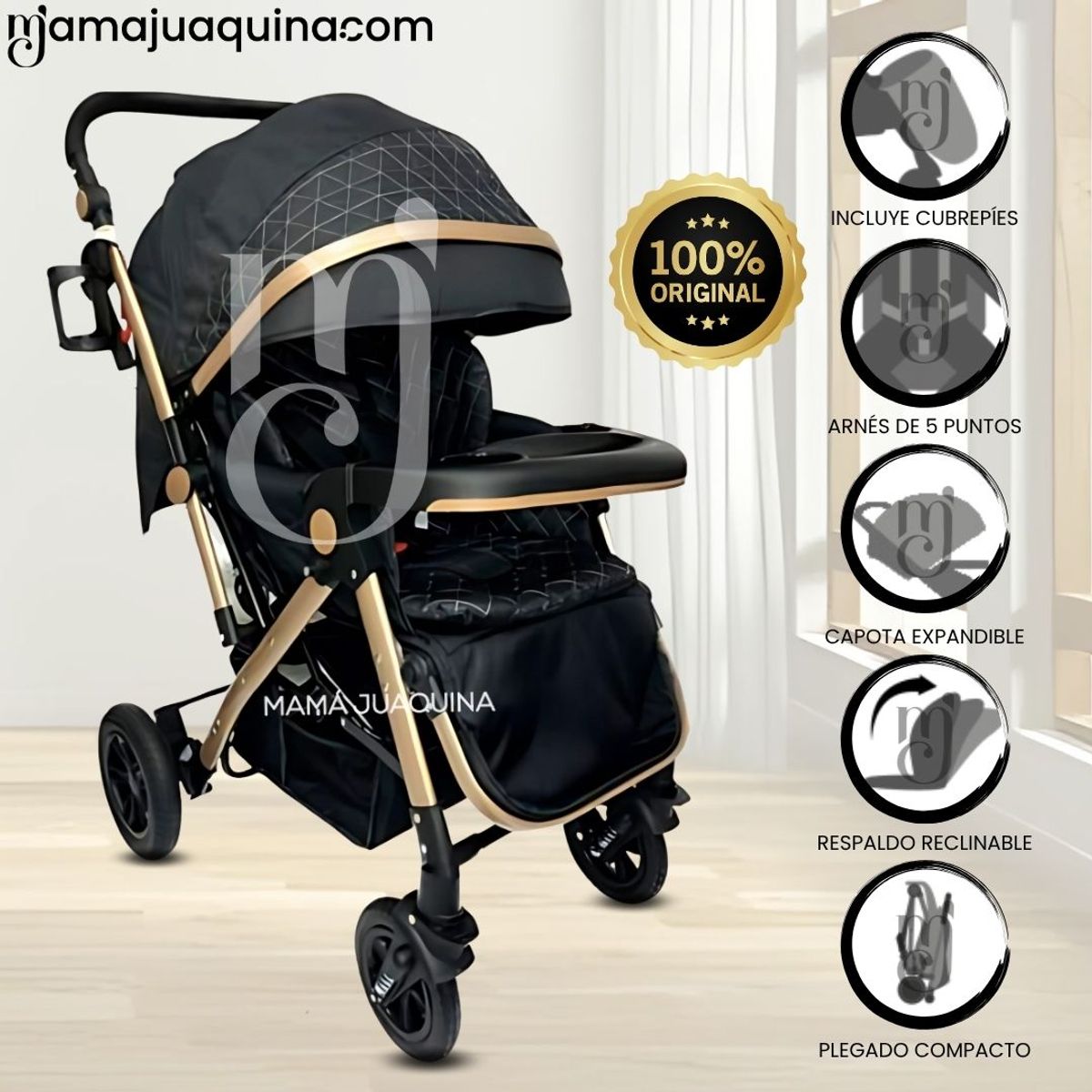 BEAUTIFUL - COCHE CUNA DE LUJO BEAUTIFUL «MILOS GOLDEN» BLACK
