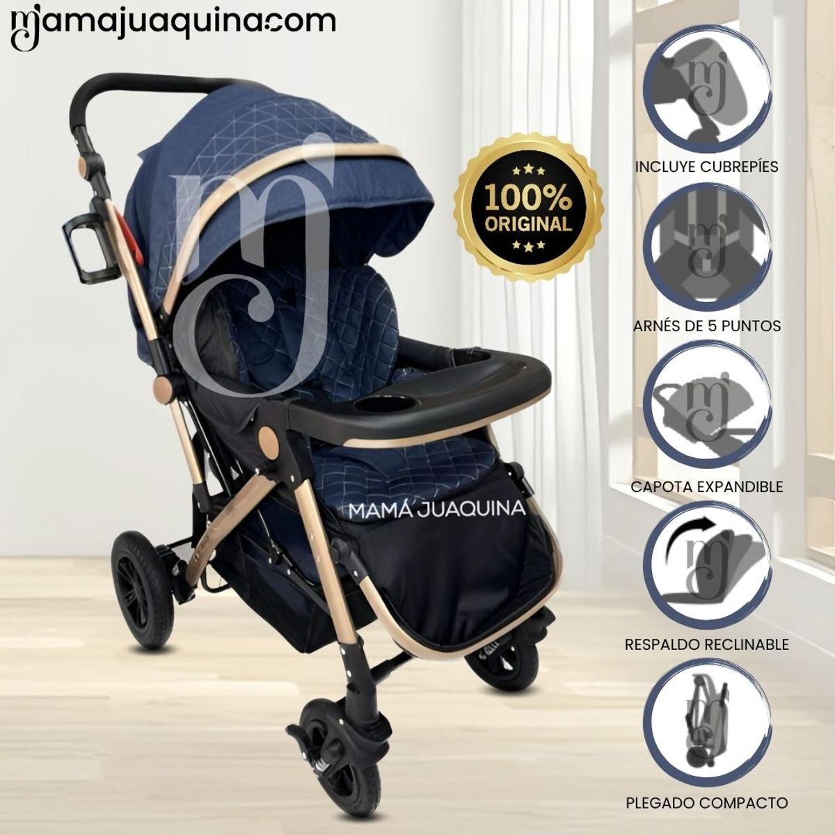 BEAUTIFUL - COCHE CUNA DE LUJO BEAUTIFUL «MILOS GOLDEN» BLUE