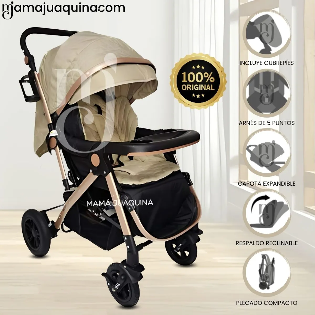BEAUTIFUL - COCHE CUNA DE LUJO BEAUTIFUL «MILOS GOLDEN» BEIGE