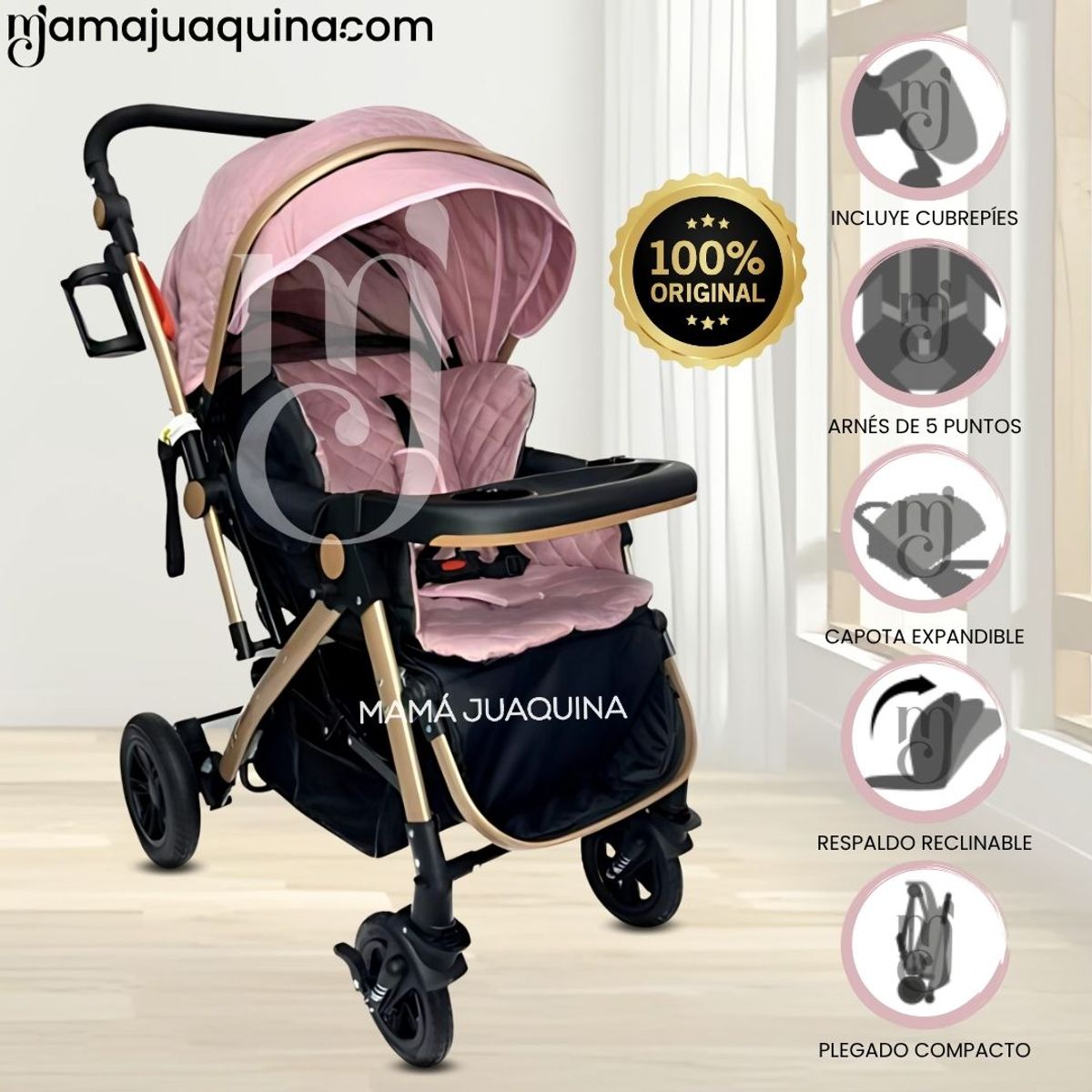 BEAUTIFUL - COCHE CUNA DE LUJO BEAUTIFUL «MILOS GOLDEN» PINK