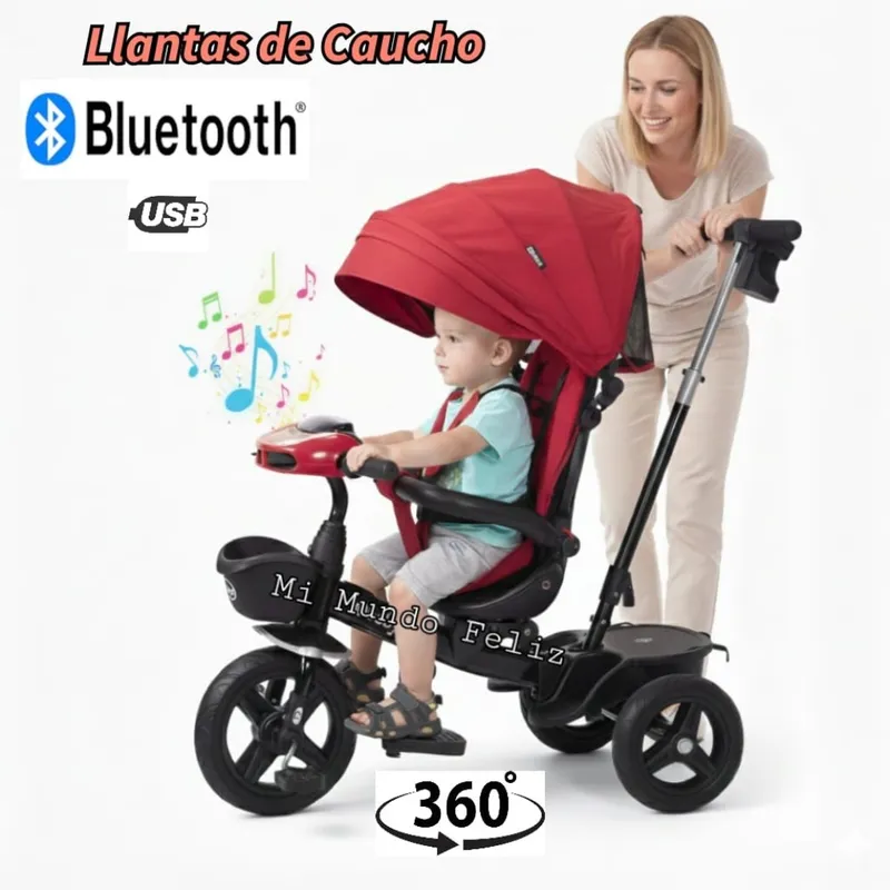 BABY - Triciclo para Niños Asiento Giratorio Bluetooth Red