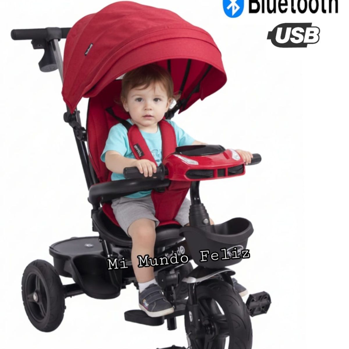 BABY - Triciclo para Niños Asiento Giratorio Bluetooth Red