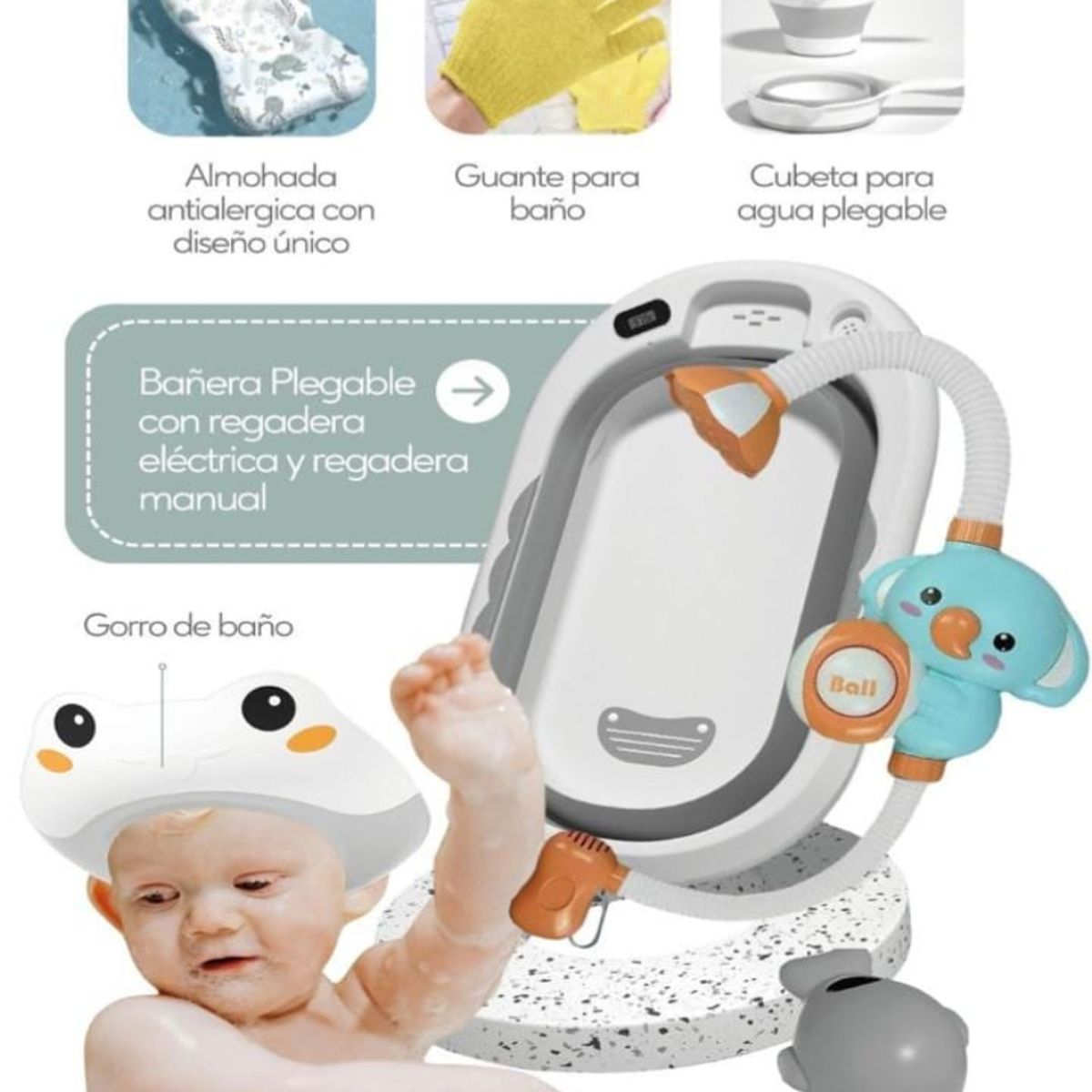 GENERICO - Bañera para Bebe Recien Nacido con Termometro Gris