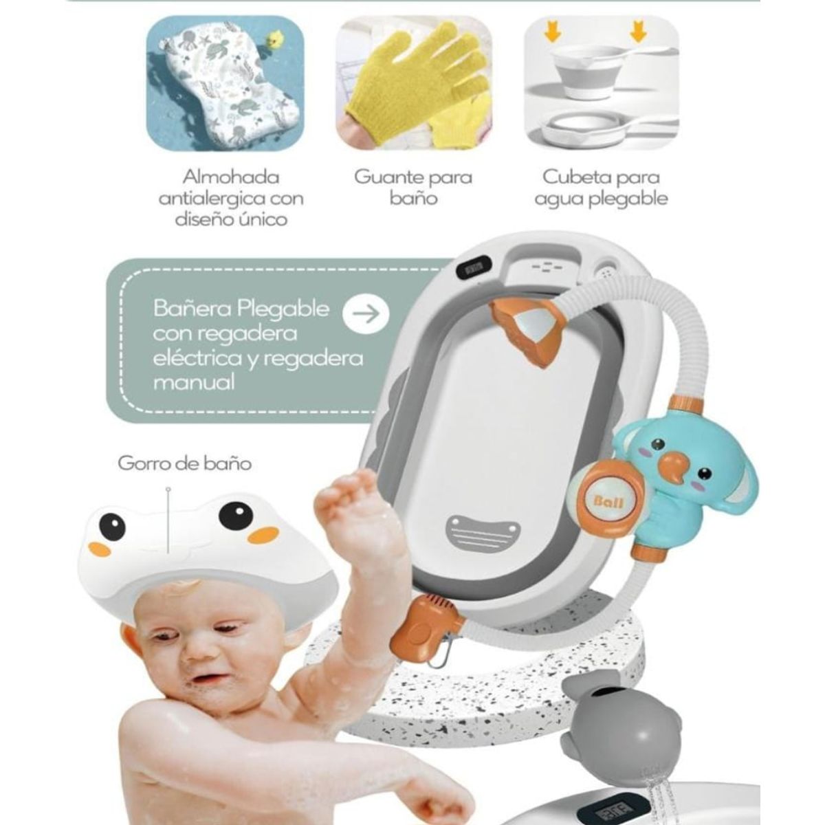 GENERICO - Bañera para Bebe Recien Nacido con Termometro Gris