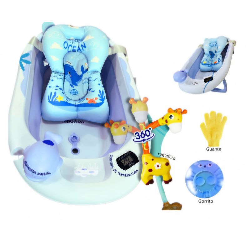 BABY KITS - Bañera para Bebe Recien Nacido con Termometro Celeste