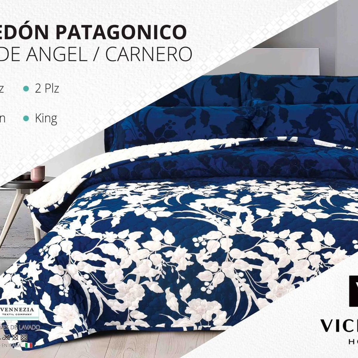 VENECIA - Set de Cubrecama Piel de Ángel con Sherpa 2 Pz  Modelo EUROPEO 100% Algodón