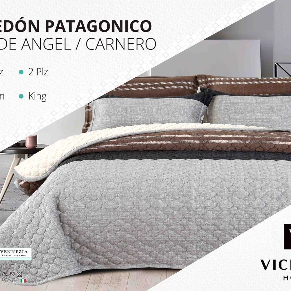 VENECIA - Set de Cubrecama 2 Pz con Carnerito + Fundas + Sabanas de 5 Piezas