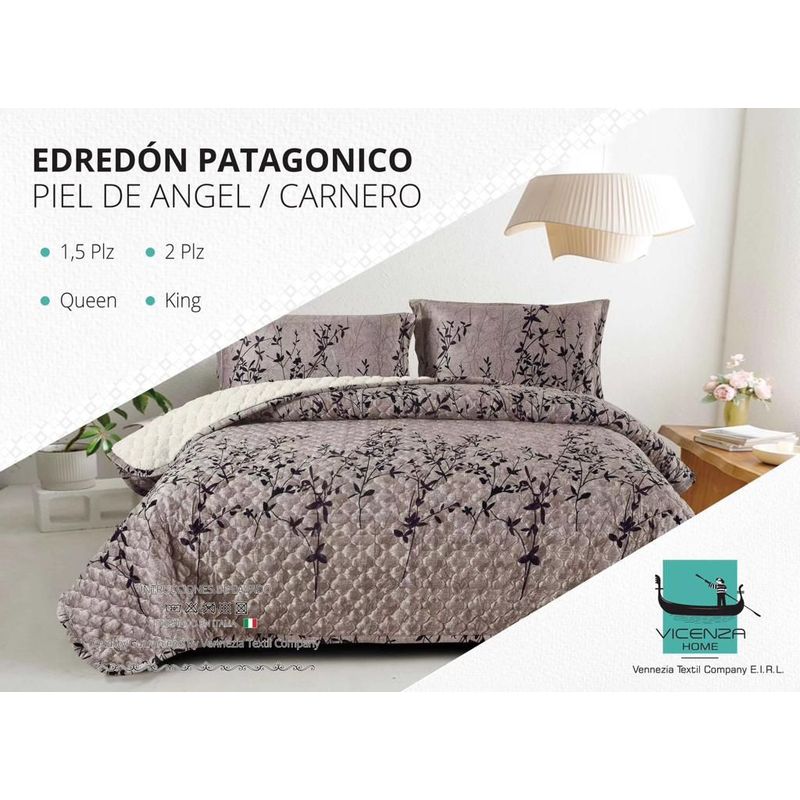 VENECIA - Set de Cubrecama 2 Pz con Carnerito + Fundas + Sabanas de 5 Piezas