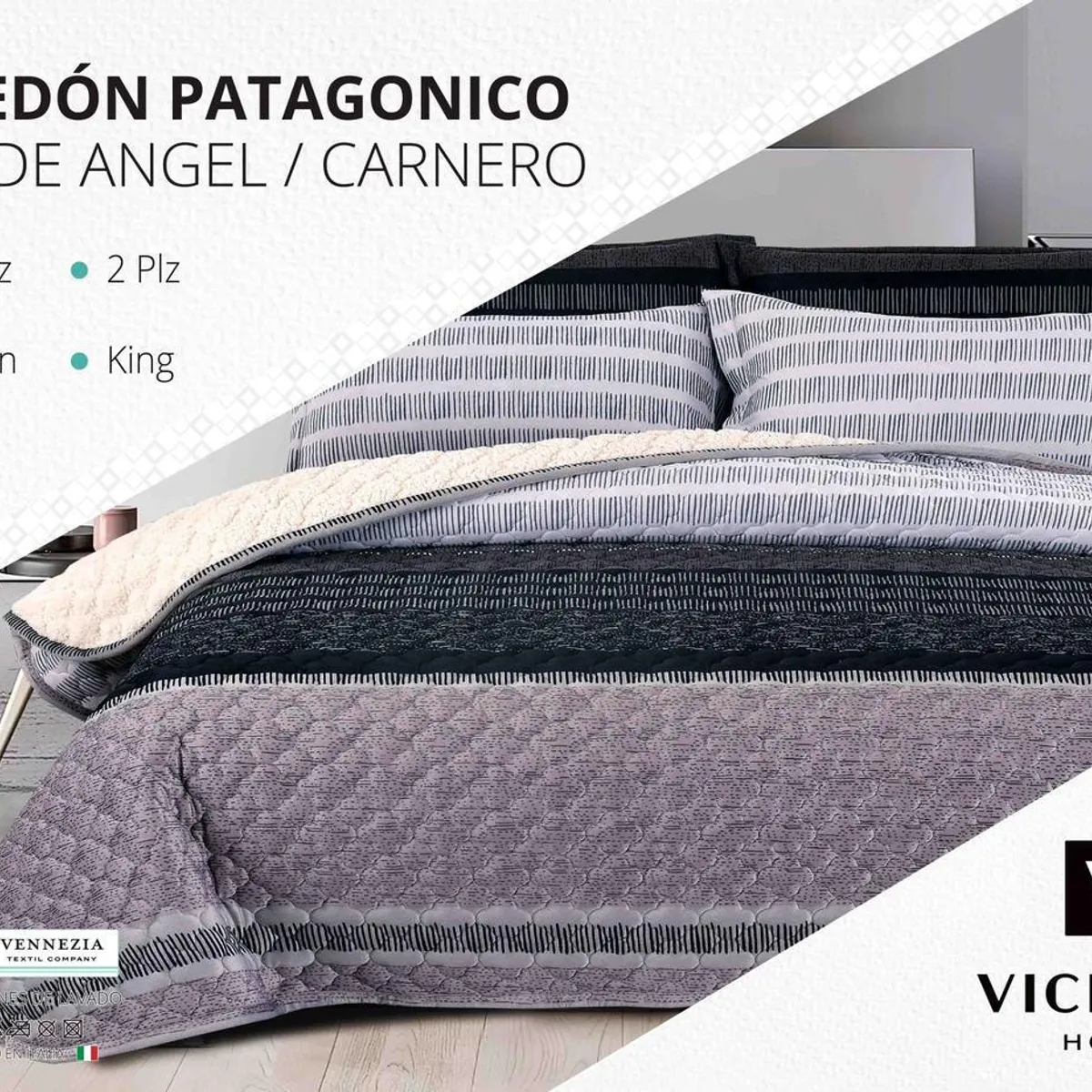 VENECIA - Set de Cubrecama 2 Pz con Carnerito + Fundas + Sabanas de 5 Piezas