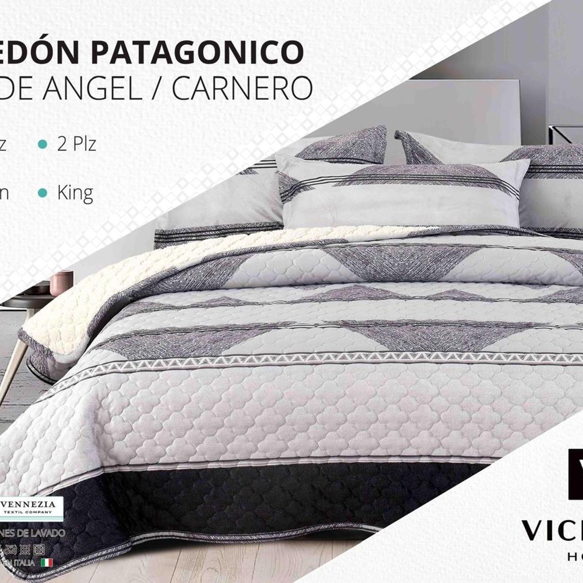 VENECIA - Set de Cubrecama 2 Pz con Carnerito + Fundas + Sabanas de 5 Piezas