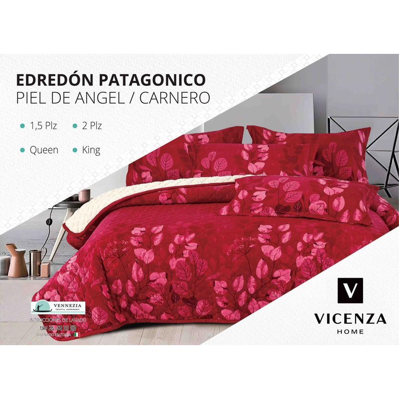 VENECIA - Set de Cubrecama QUEEN con Sherpa Modelo EUROPEO de 5 piezas