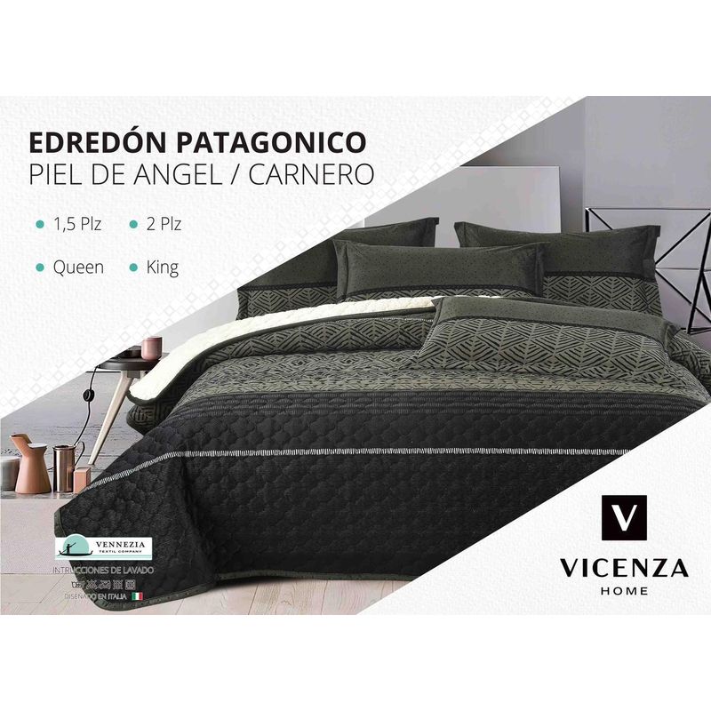 VENECIA - Set de Cubrecama QUEEN con Sherpa Modelo EUROPEO de 5 piezas