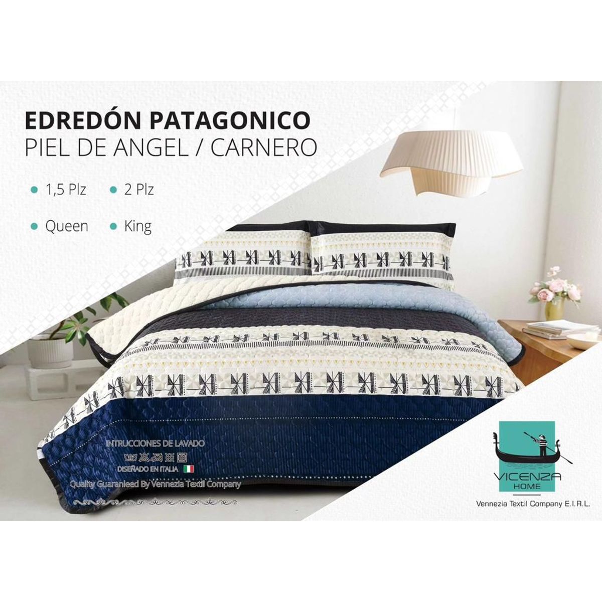 VENECIA - Set de Cubrecama KING con Carnero INVIERNO de 5 Piezas