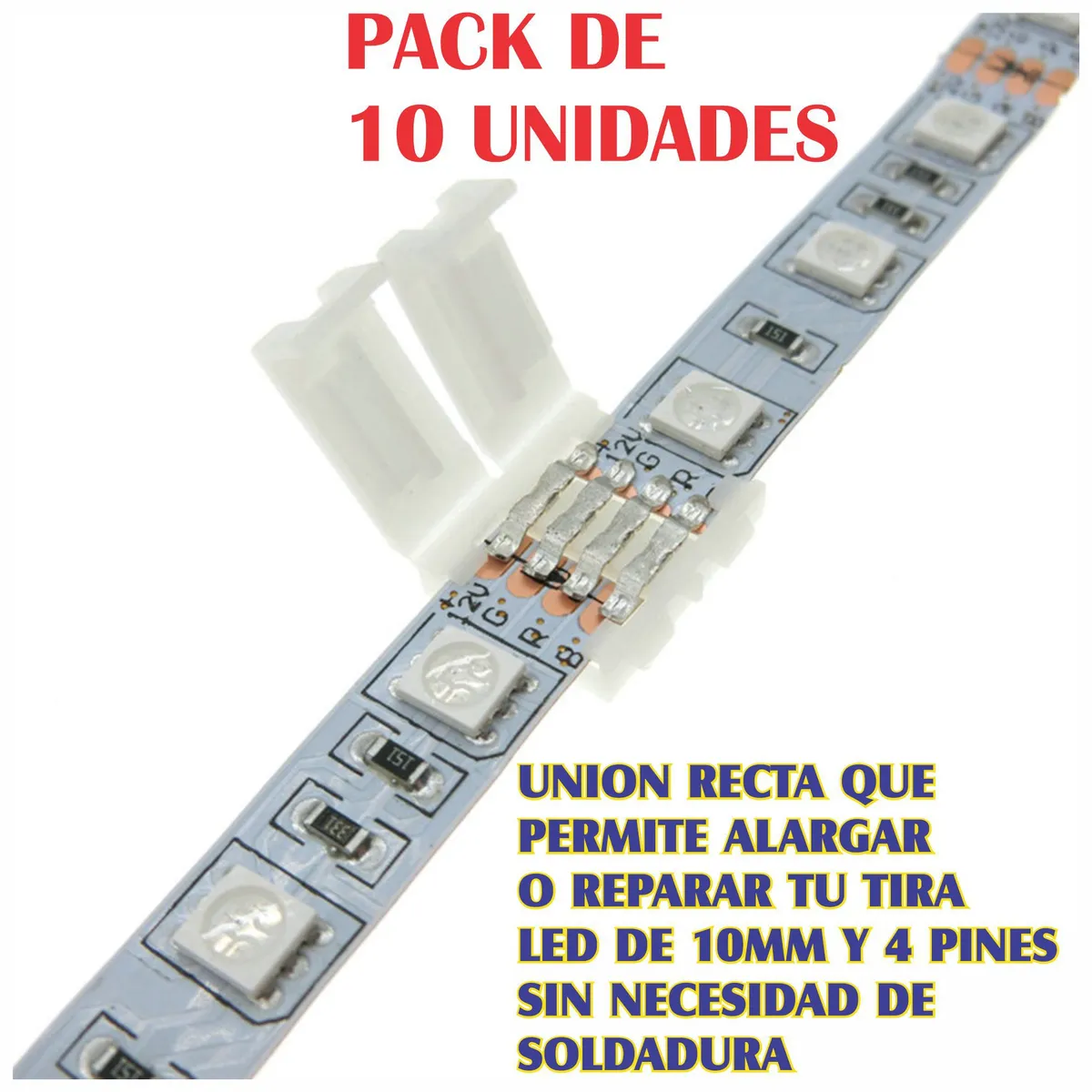 GENERICO - Unión Conector Tira Led 4 pines 10mm Pack x10 Und Empalme
