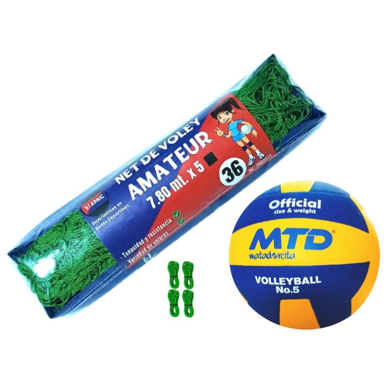 GENERICO - PACK VÓLEY NET AMATEUR Nº 36 VERDE MÁS PELOTA GOMA Nº 5