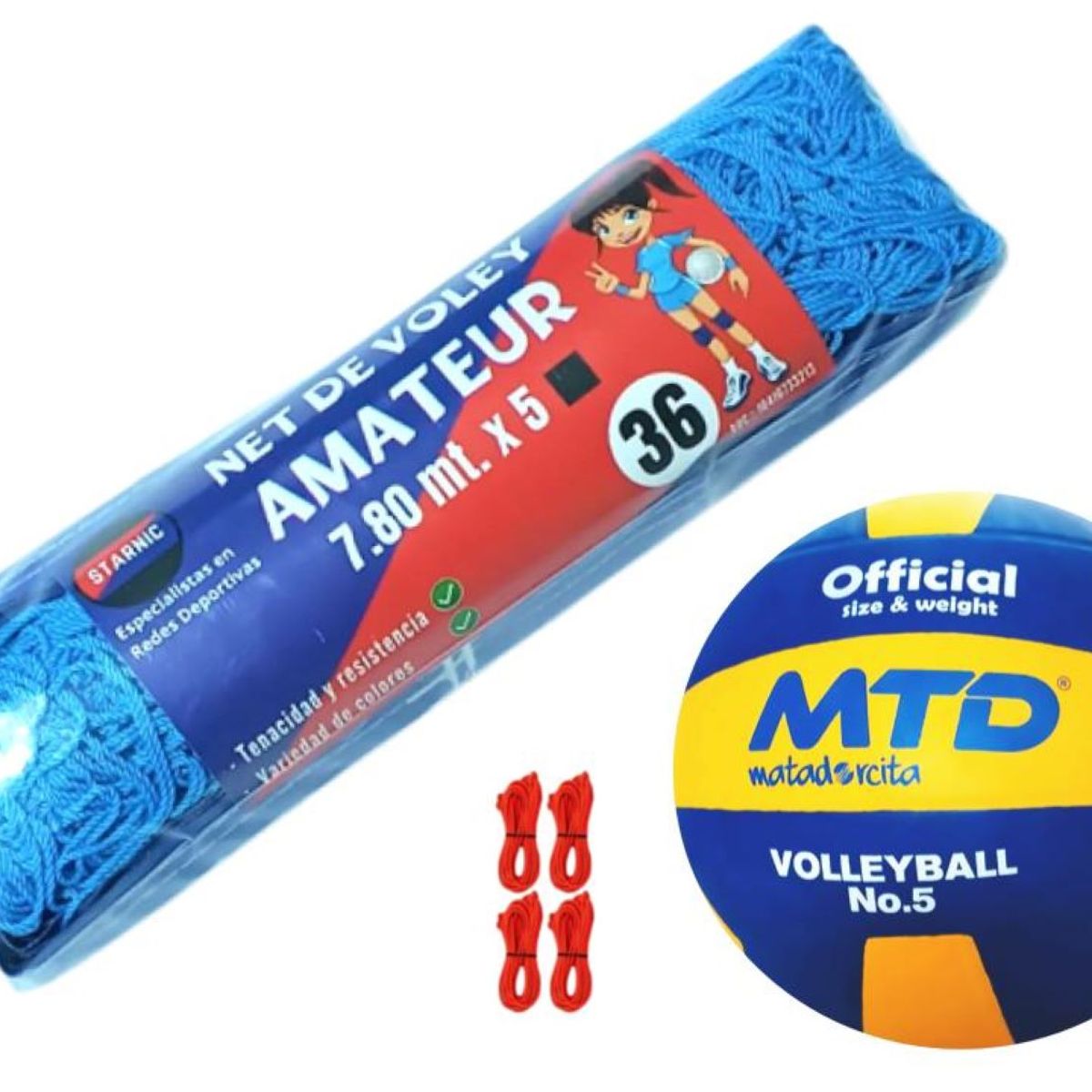 GENERICO - PACK VÓLEY NET AMATEUR Nº 36 CELESTE MÁS PELOTA GOMA Nº 5