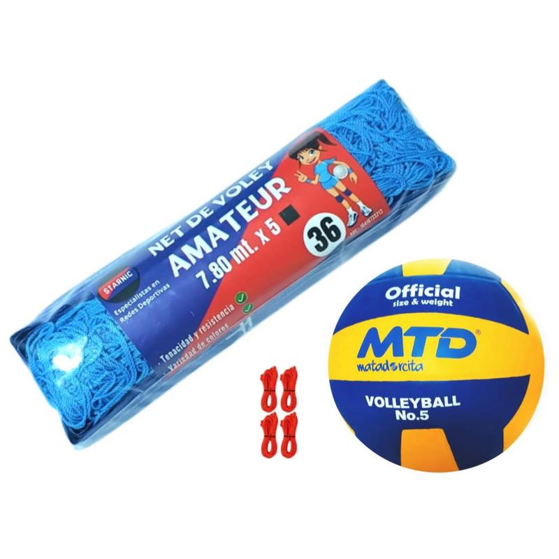 GENERICO - PACK VÓLEY NET AMATEUR Nº 36 CELESTE MÁS PELOTA GOMA Nº 5