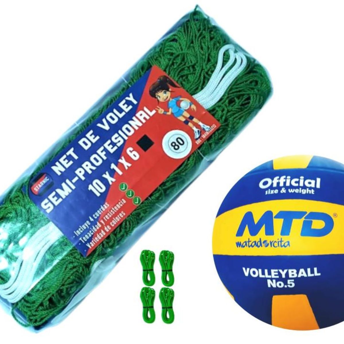 GENERICO - PACK VÓLEY NET SEMIPRO Nº 80 VERDE MÁS PELOTA GOMA Nº 5