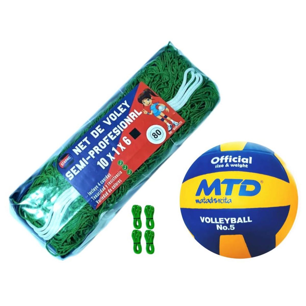 GENERICO - PACK VÓLEY NET SEMIPRO Nº 80 VERDE MÁS PELOTA GOMA Nº 5