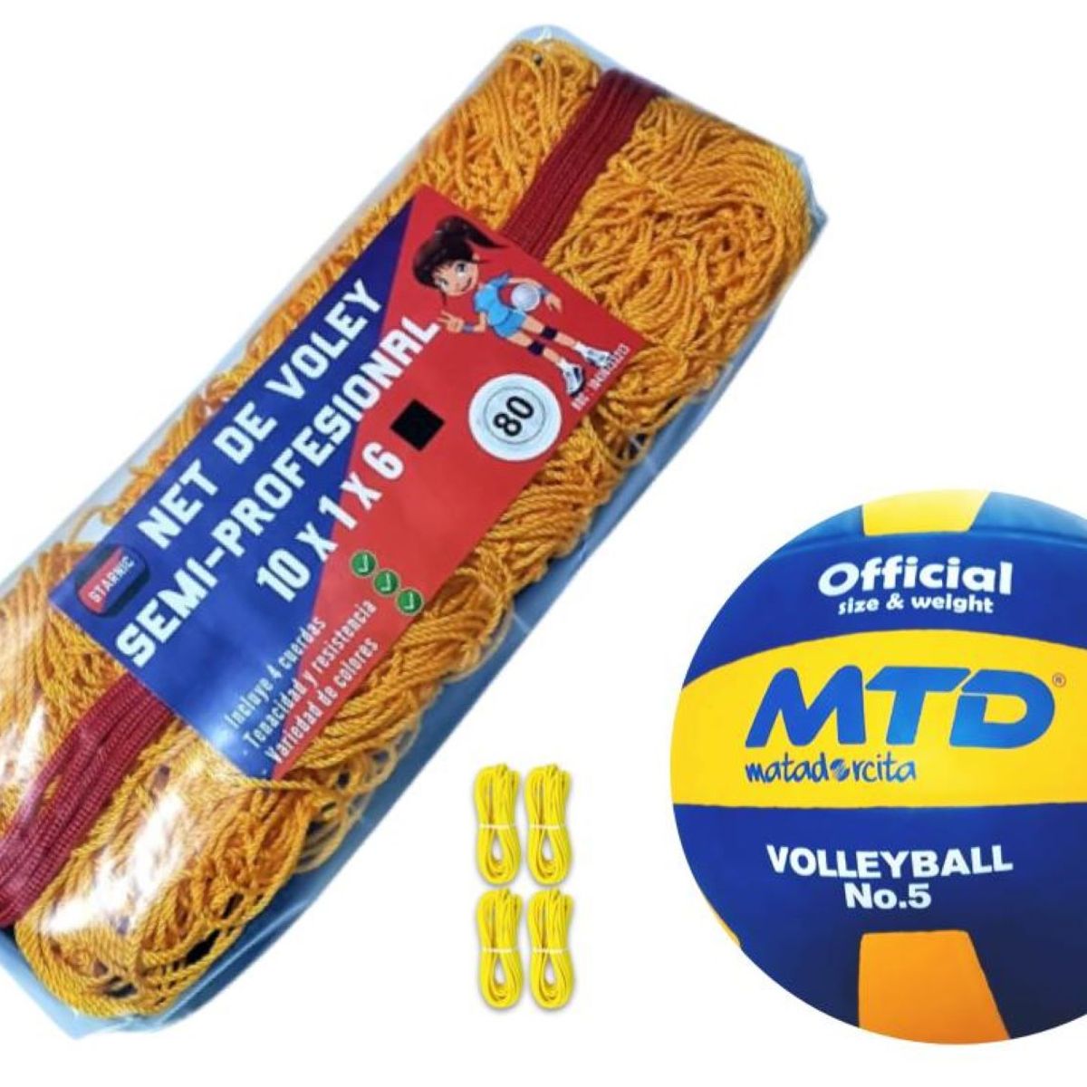 GENERICO - PACK VÓLEY NET SEMIPRO Nº 80 AMARILLO MÁS PELOTA GOMA Nº 5