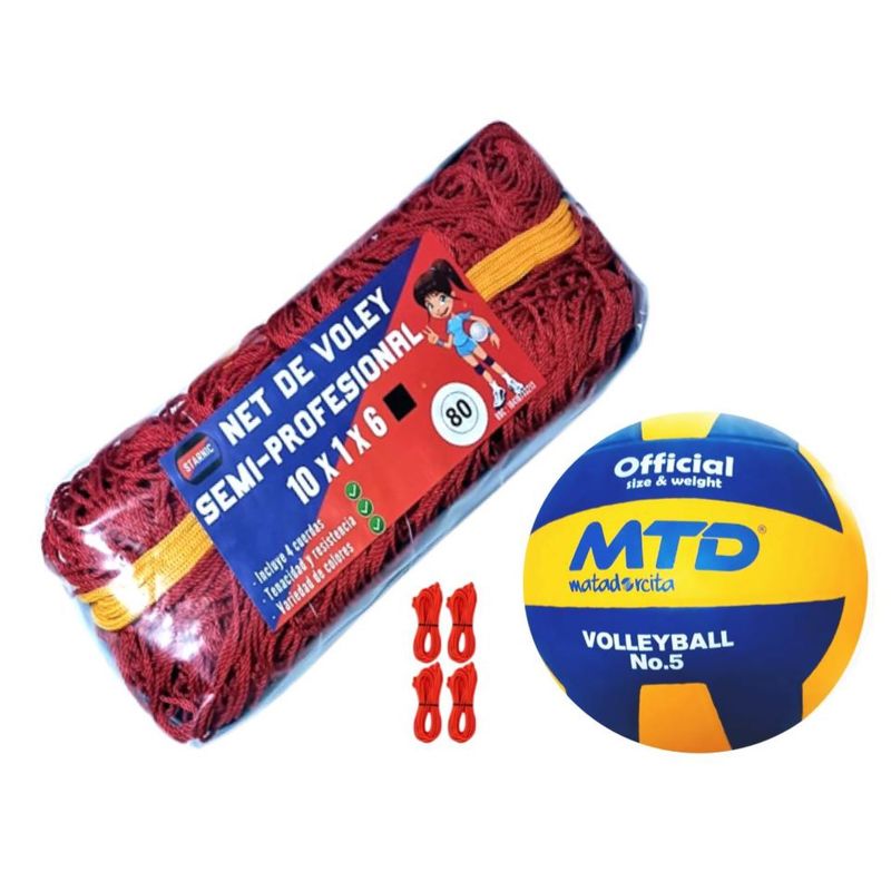 GENERICO - PACK VÓLEY NET SEMIPRO Nº 80 ROJO MÁS PELOTA GOMA Nº 5