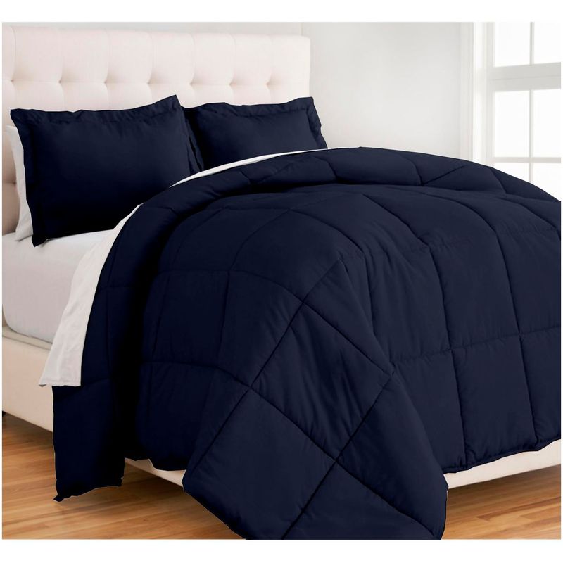 GENERICO - Edredón 2 Plazas con fundas de almohada algodón azul marino oscuro