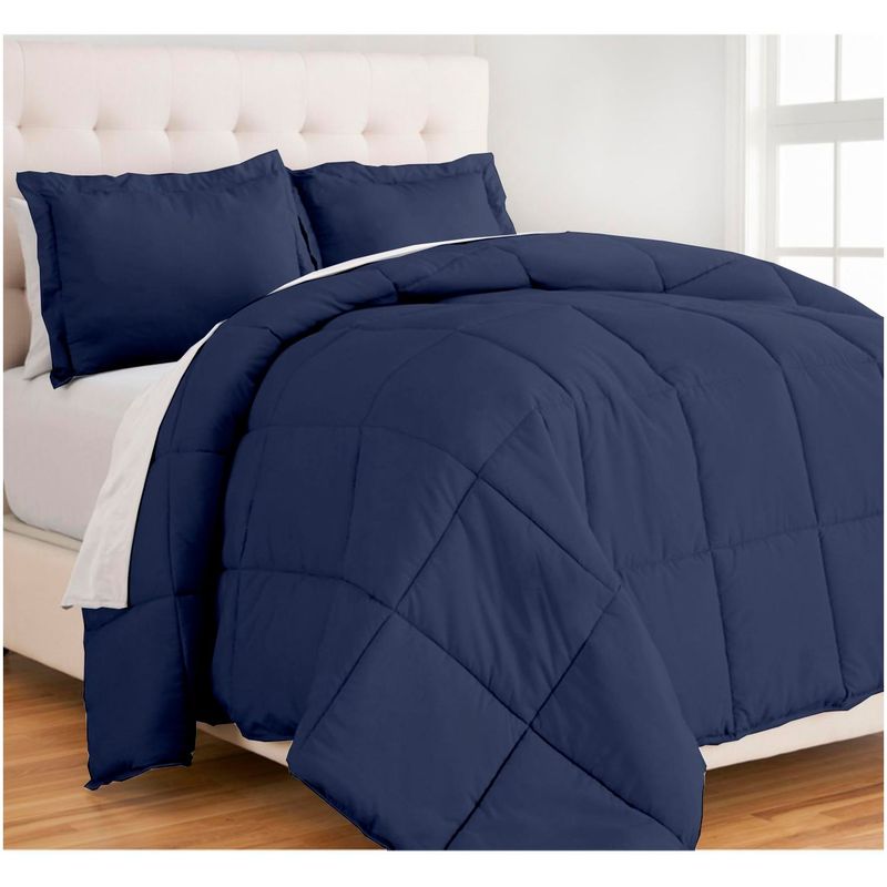 GENERICO - Edredón 2 Plazas con fundas de almohada algodón azul marino