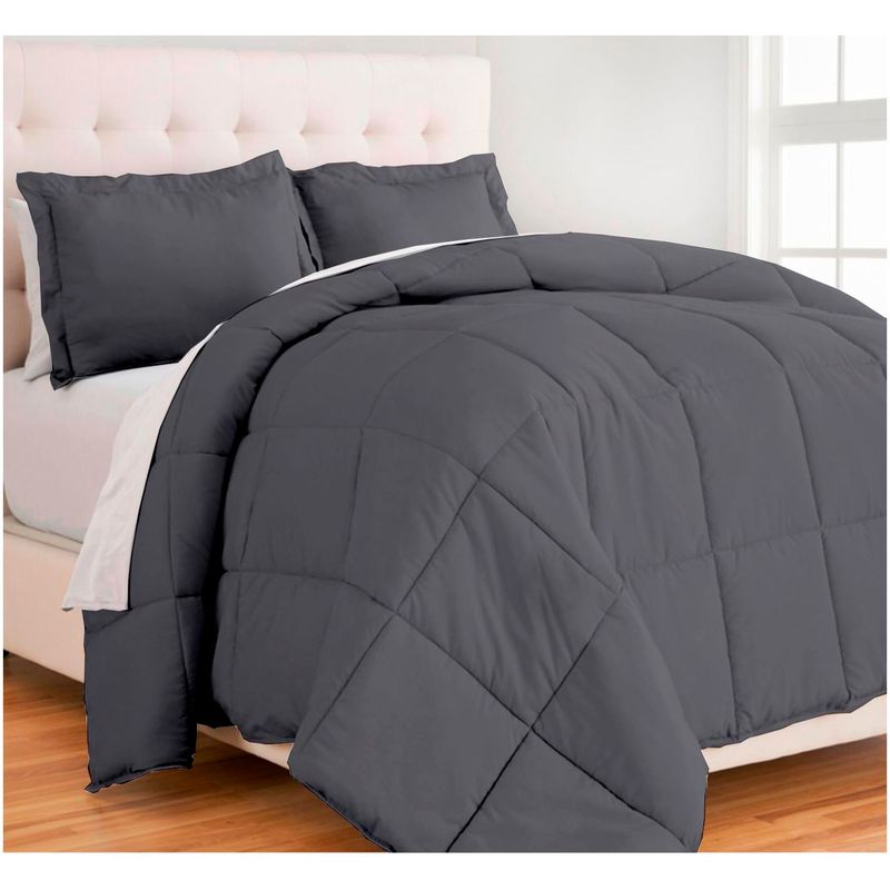 GENERICO - Edredón 2 Plazas con fundas de almohada algodón gris oscuro