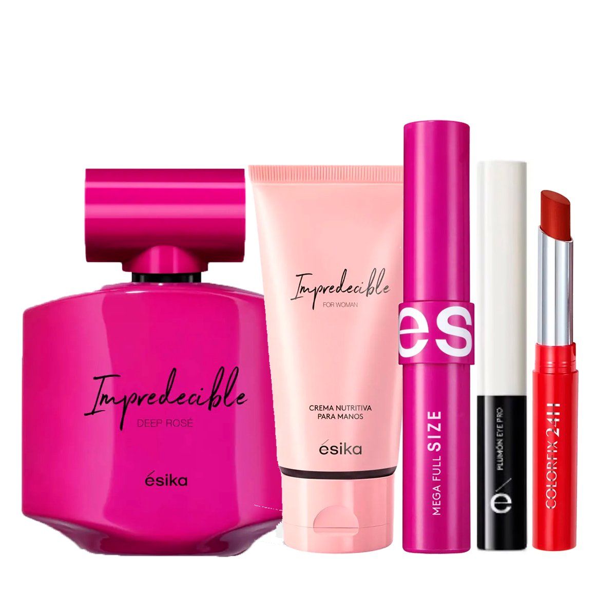 ESIKA - Impredecible Deep Rose Perfume Mujer con Crema Y Maquillaje x3