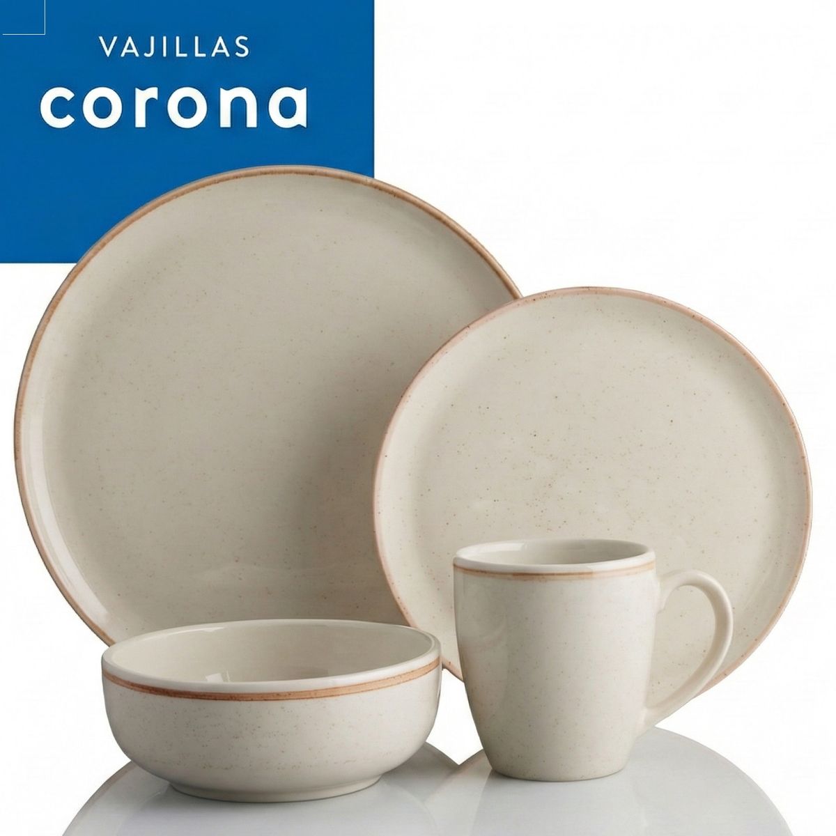 CORONA - Vajilla Corona Caoba Beige 16 Piezas Porcelana Apta Lavavajillas