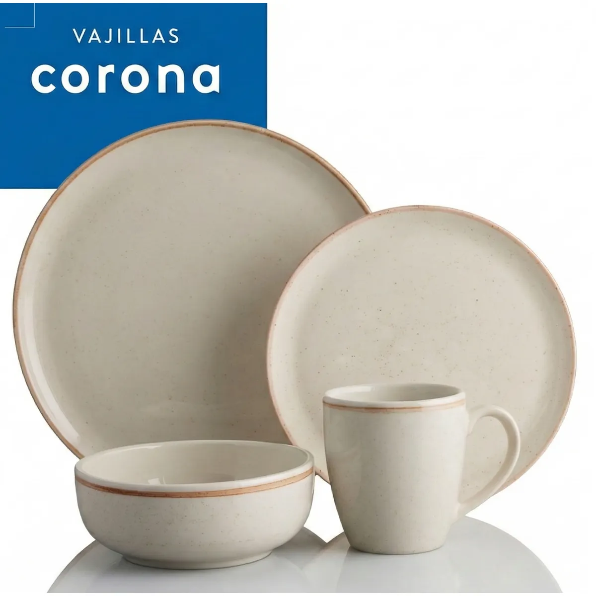 CORONA - Vajilla Corona Caoba Beige 16 Piezas Porcelana Apta Lavavajillas