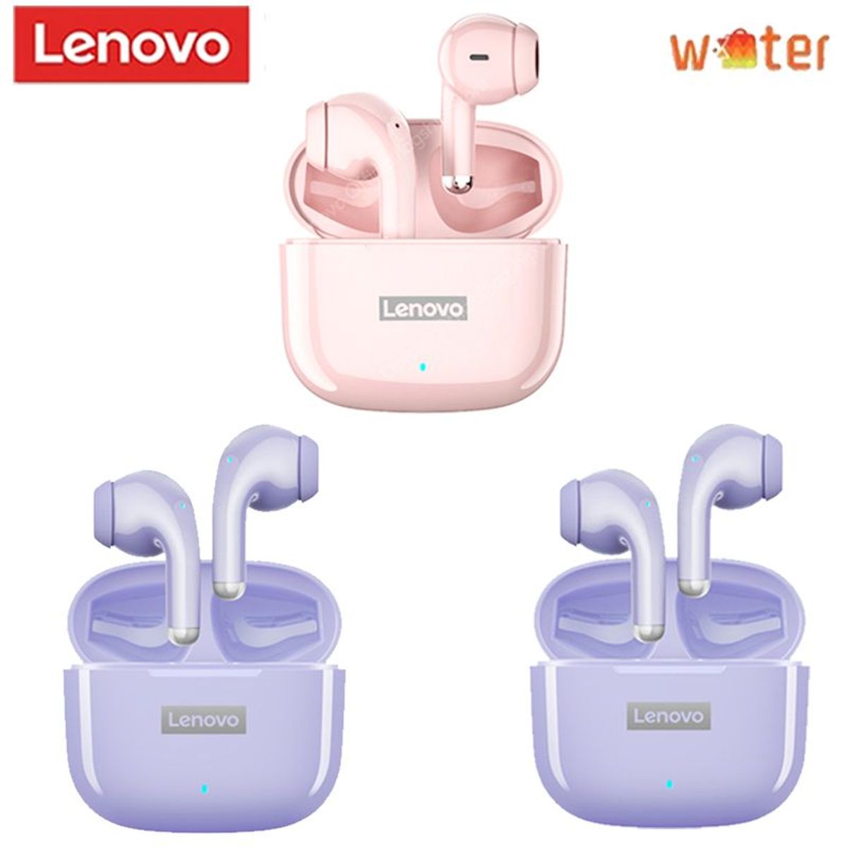 LENOVO - Set 3 De Audifonos Lenovo LP40 Pro Tws  512Morado1 Rosa